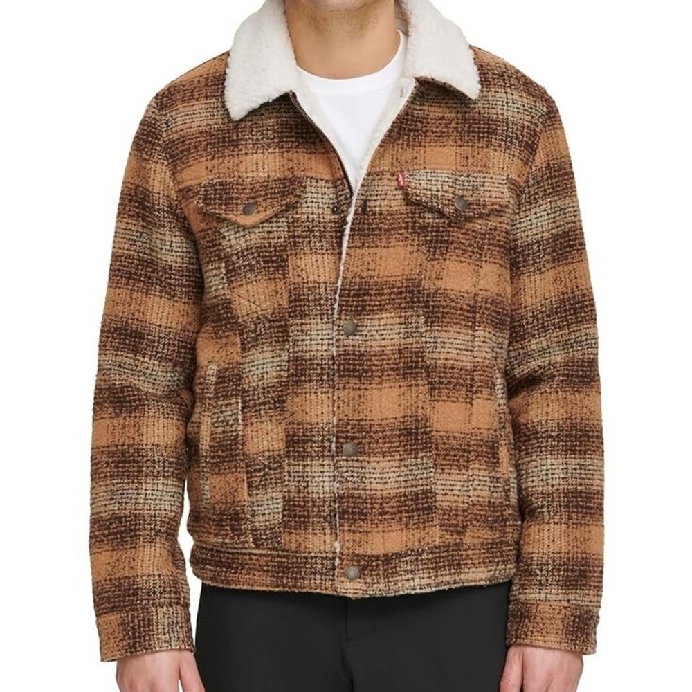 Levi's Men's Tan and Brown Plaid Jacket